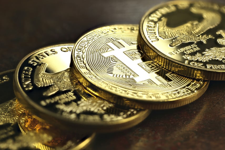 gold coins with Bitcoin