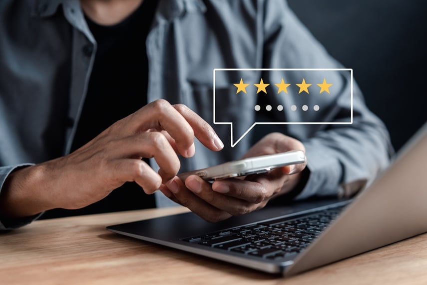 Customer rating business with five stars