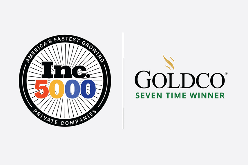 Inc 5000 logo and Goldco seven-time winner